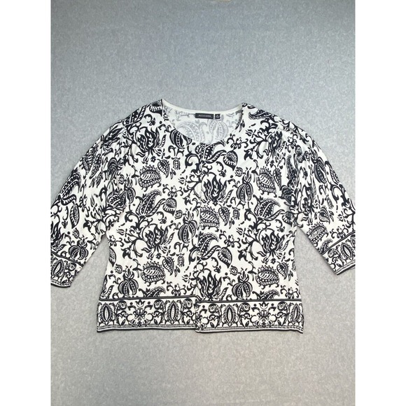 Notations‎ Womens Shirt Sweater Size Extra Large White Black Flowers Casual - Picture 1 of 11